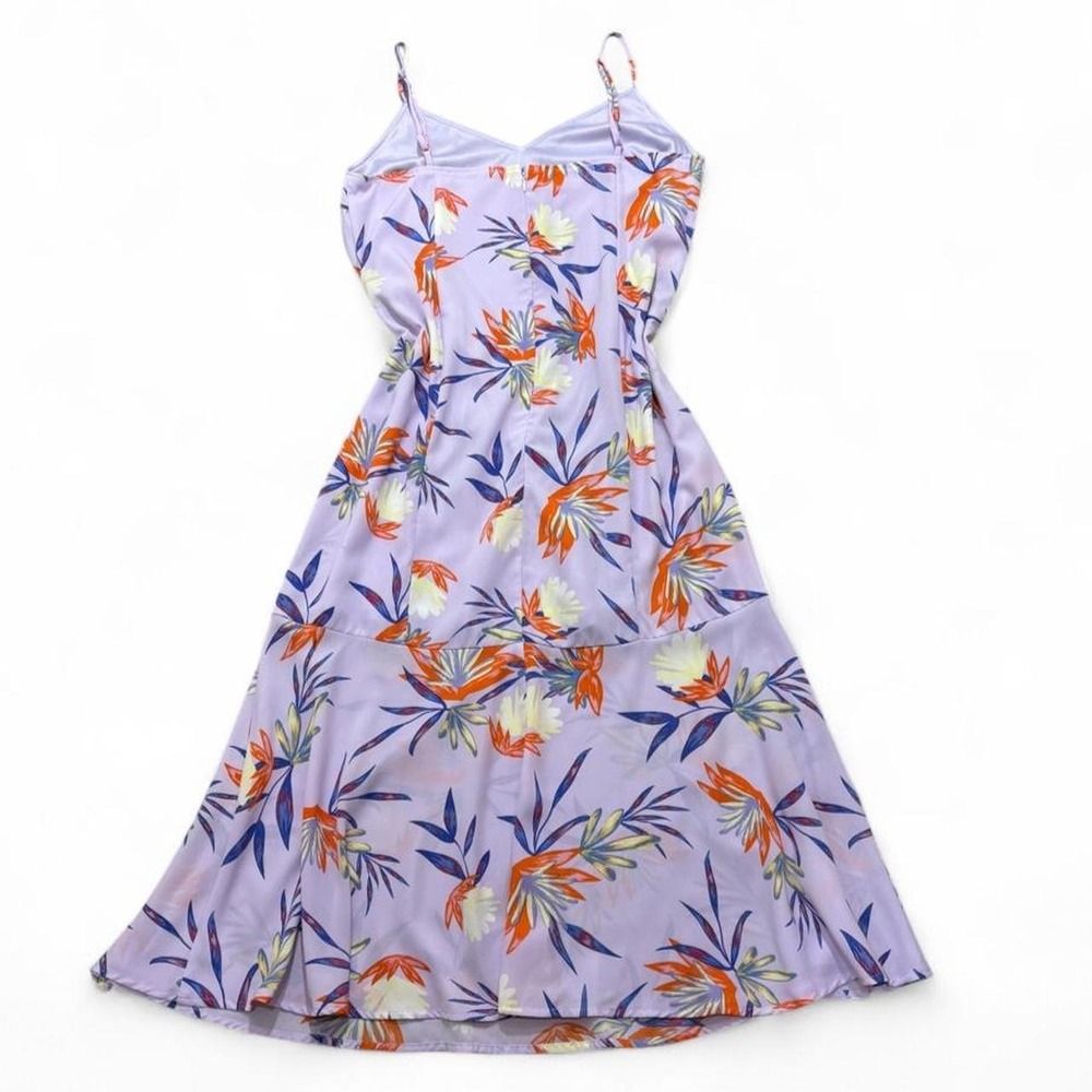 Lulus Quinlynn Midi Slip Dress Tropical Lavender Resortwear Beach wedding size L - Picture 3 of 7